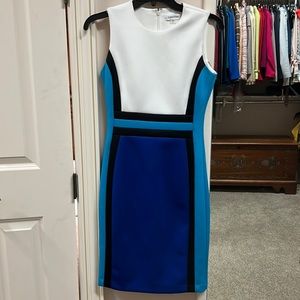 Calvin Klein Blue and White Sleeveless Dress